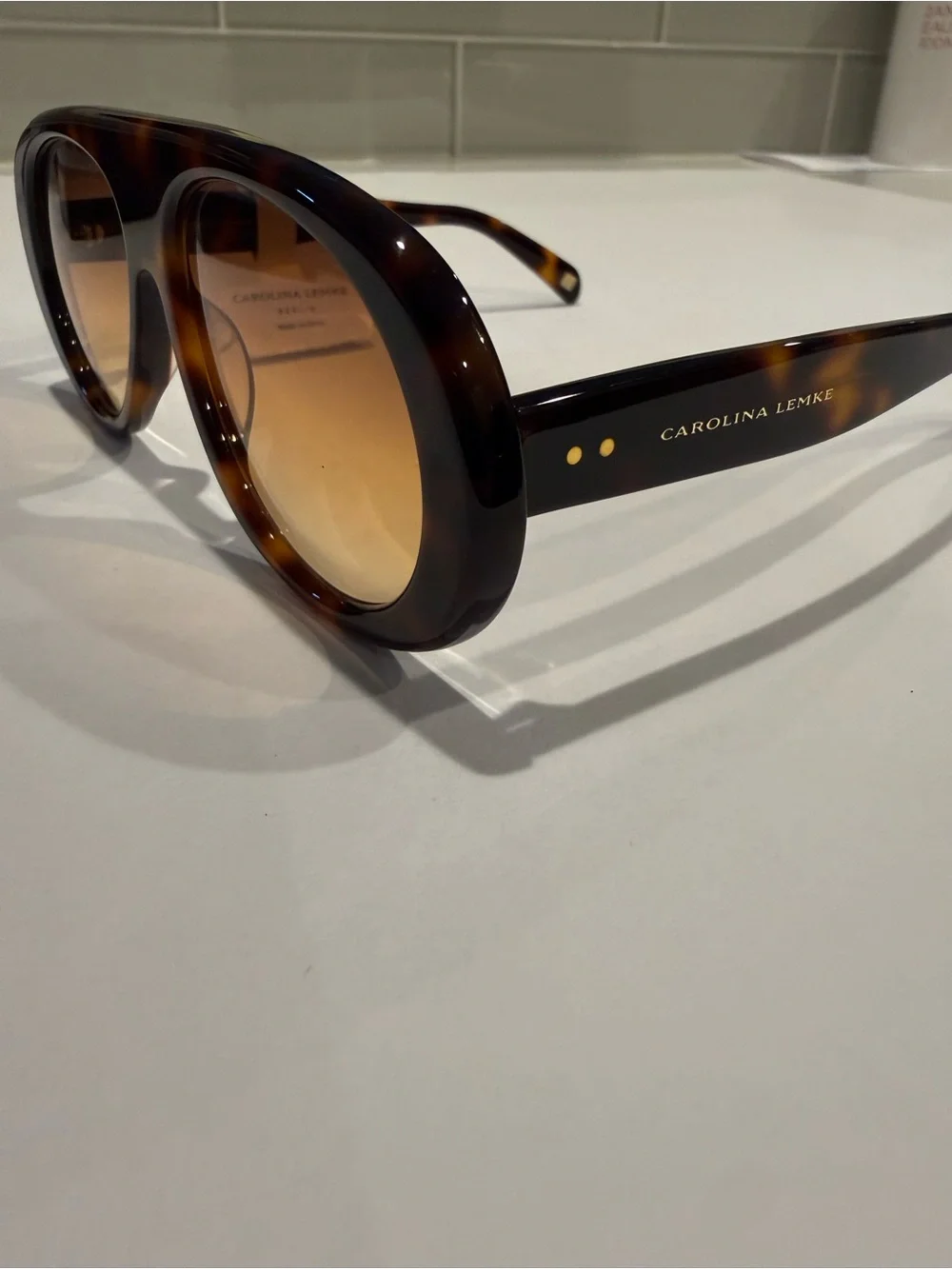 NEW Carolina Lemke Brown Oversized Gloss Demi Sunglasses Boho Celeb Style